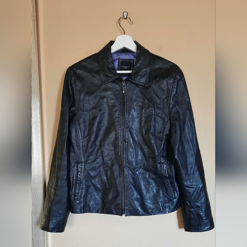 Colebrook Women's Vtg Black Genuine Leather Jacket Edgy Biker Classic Casual